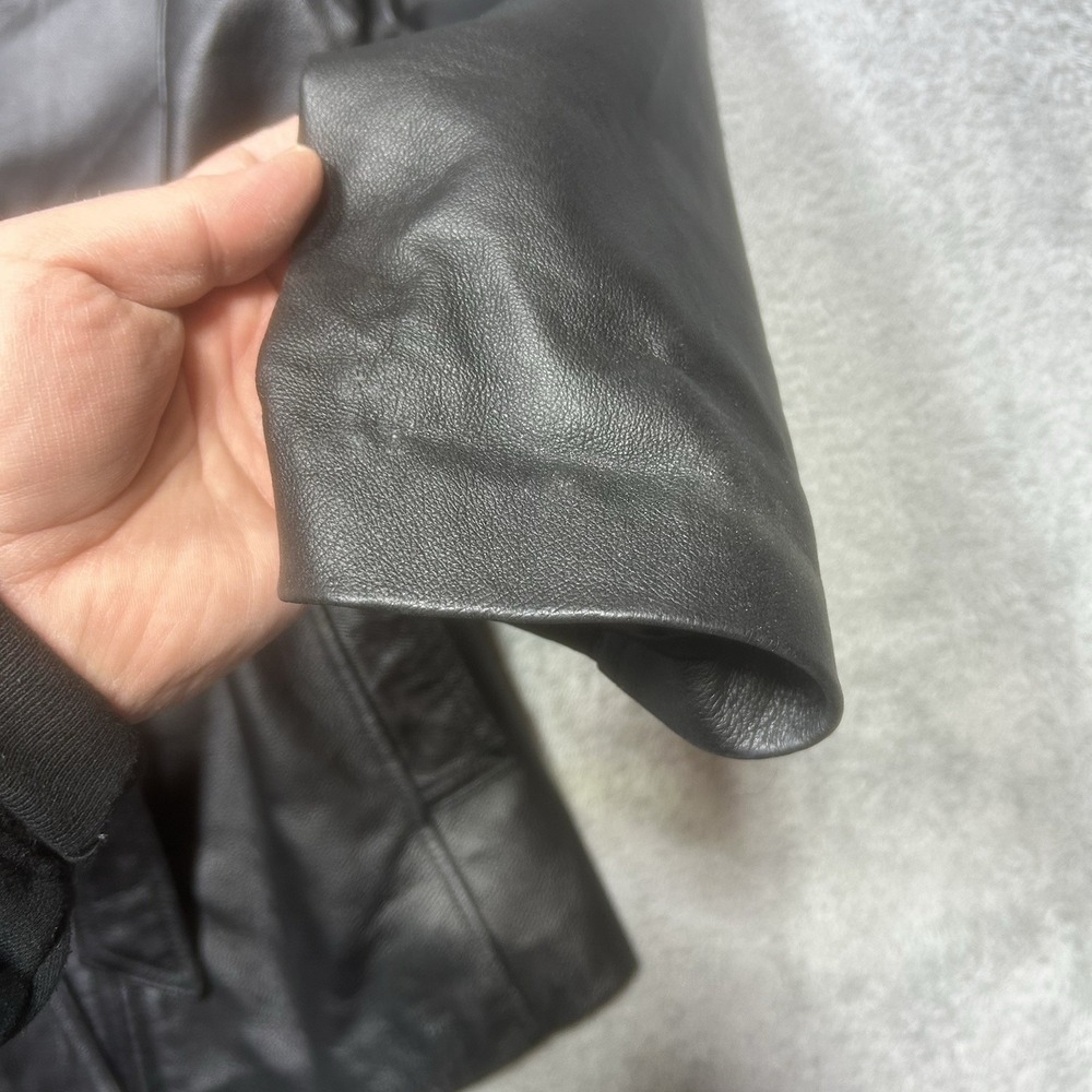 Vintage Passports Jacket Womens L Black Leather Biker Motorcycle Belted Mid Leng - Picture 8 of 11